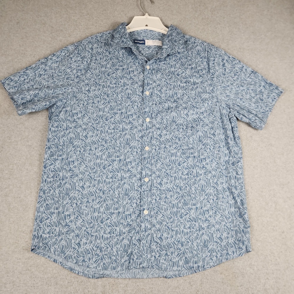 Old Navy Everyday Shirt Mens L Blue Regular Fit Built-In Flex Abstract Button Up